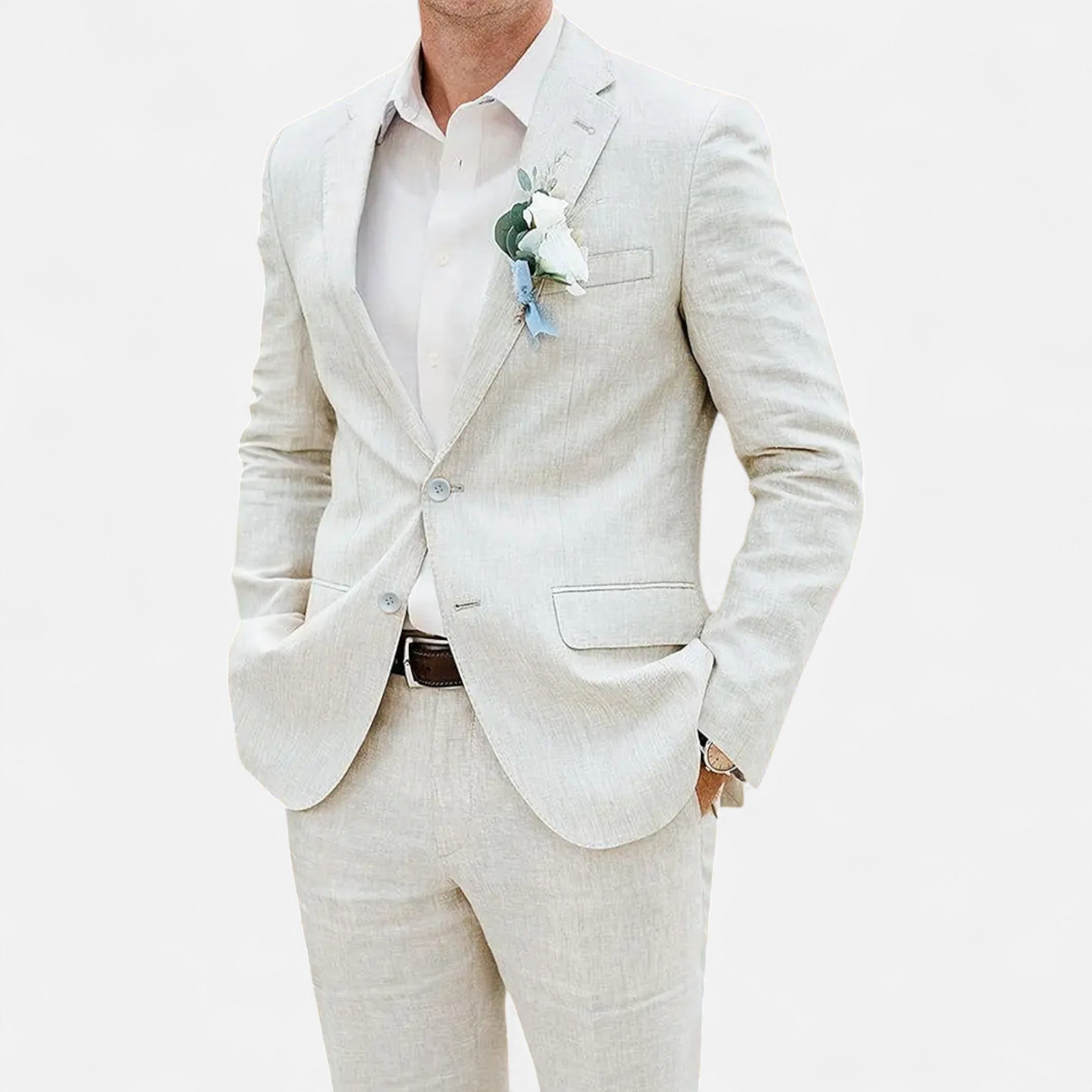 Pebblebury | Men’s Linen Single-Breasted Suit Set