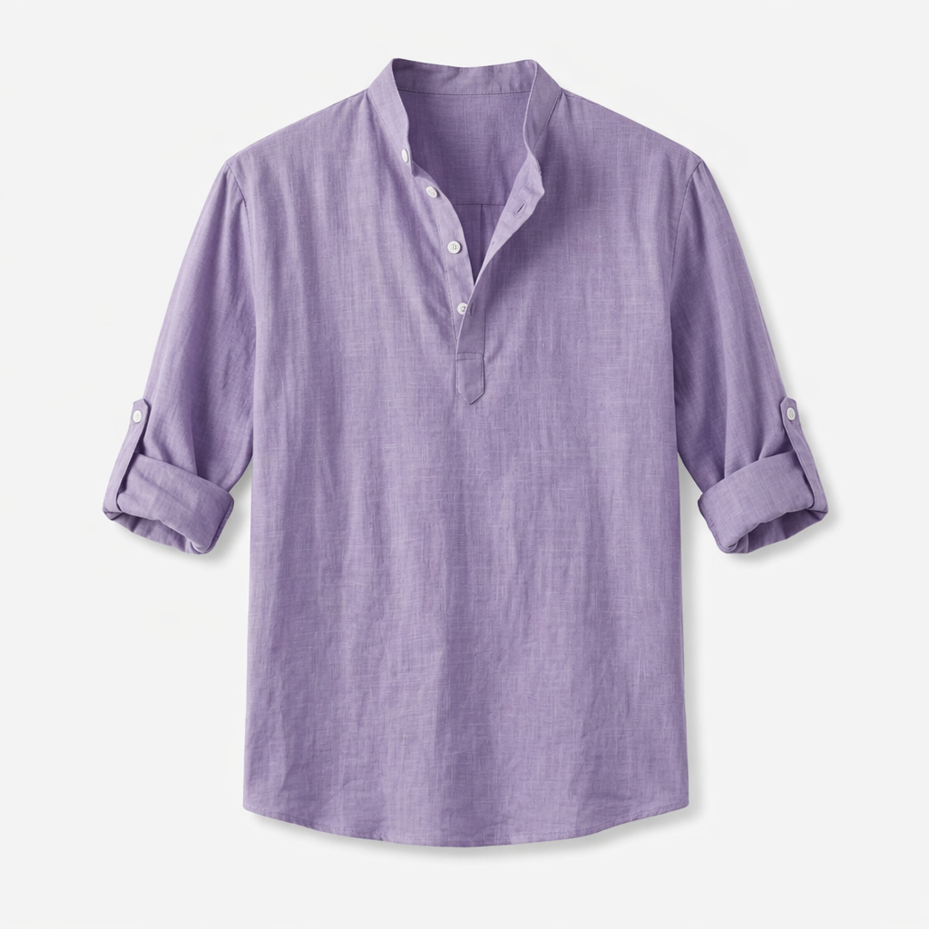 Fawnbury | Men’s Linen Stand Collar Roll-Up Shirt