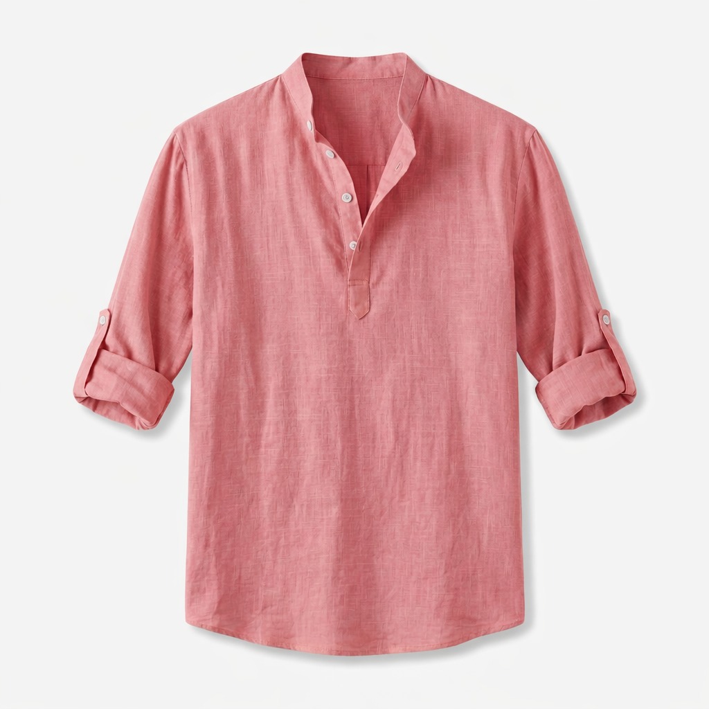 Fawnbury | Men’s Linen Stand Collar Roll-Up Shirt