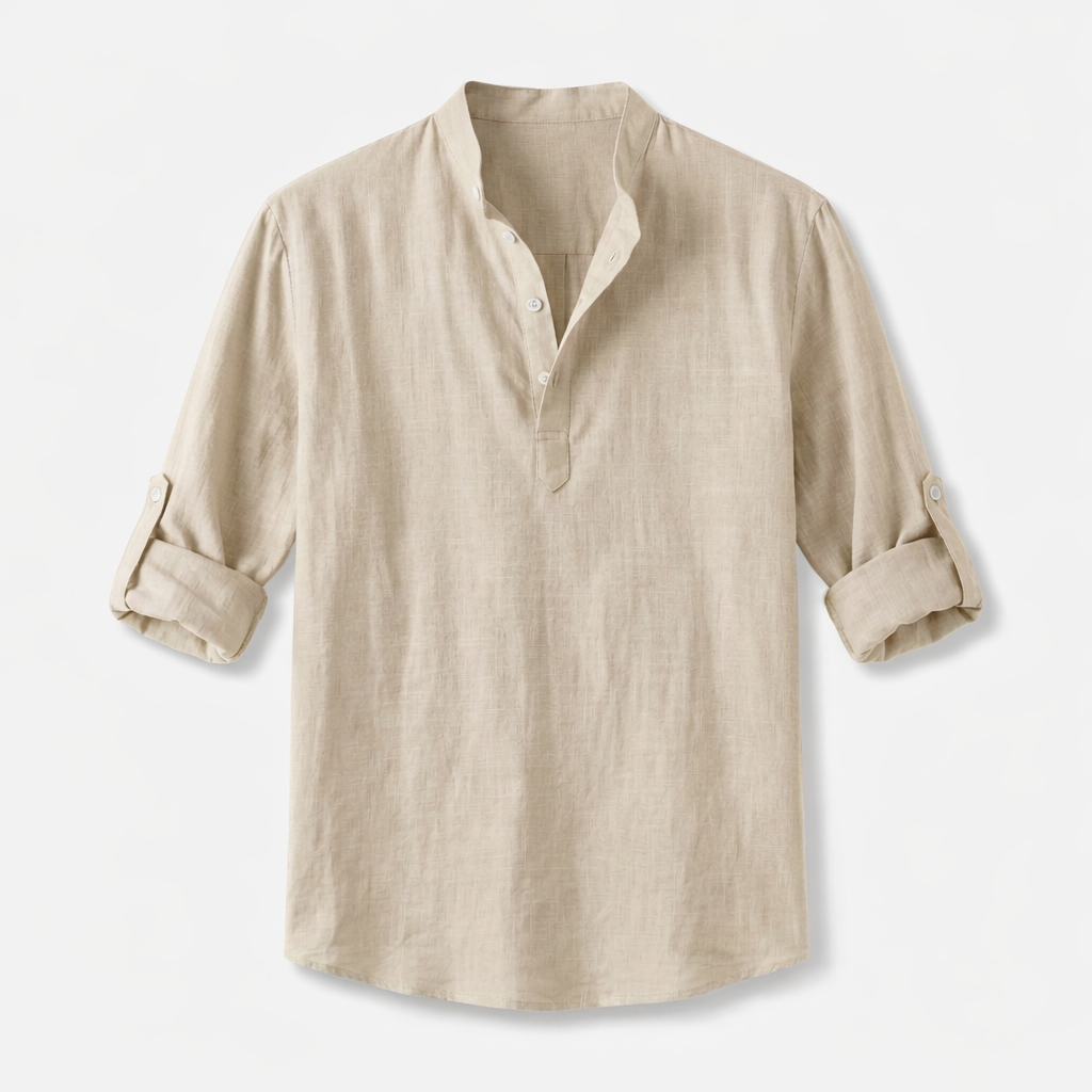 Fawnbury | Men’s Linen Stand Collar Roll-Up Shirt