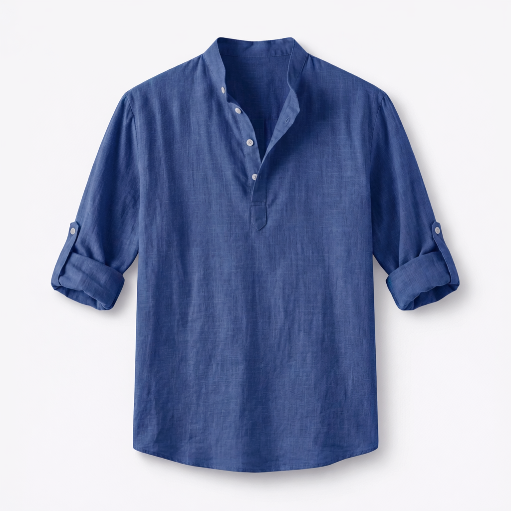 Fawnbury | Men’s Linen Stand Collar Roll-Up Shirt