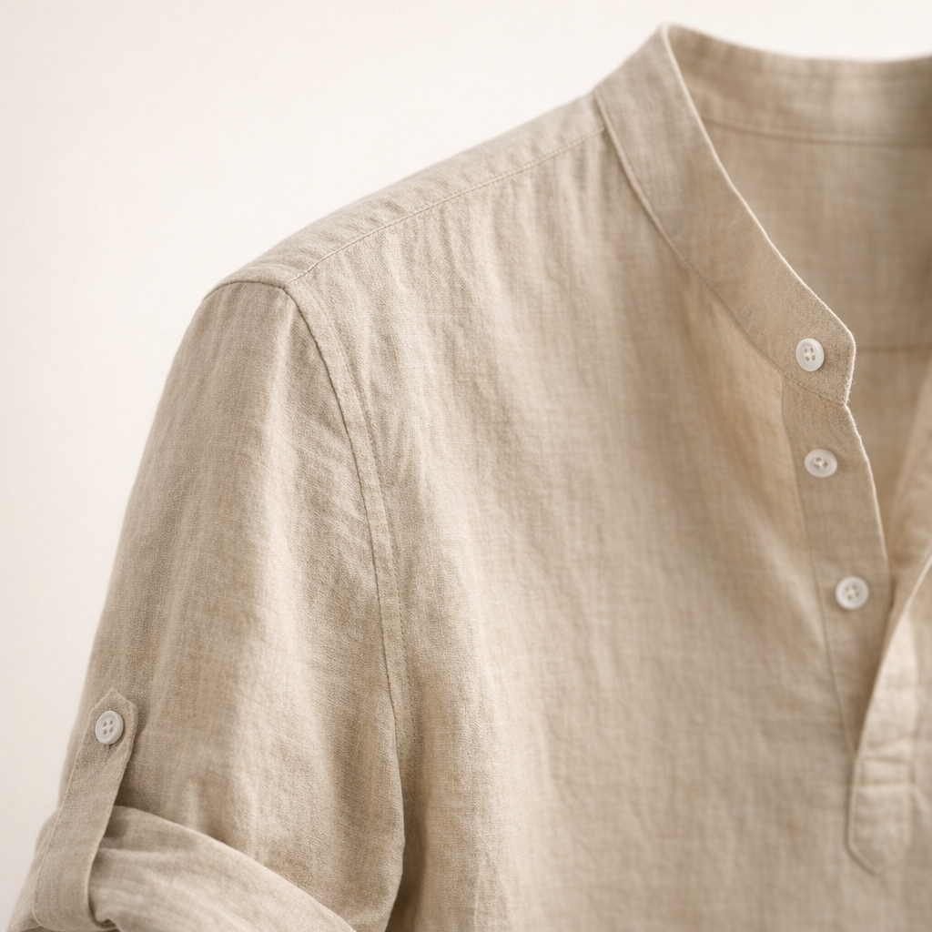Fawnbury | Men’s Linen Stand Collar Roll-Up Shirt