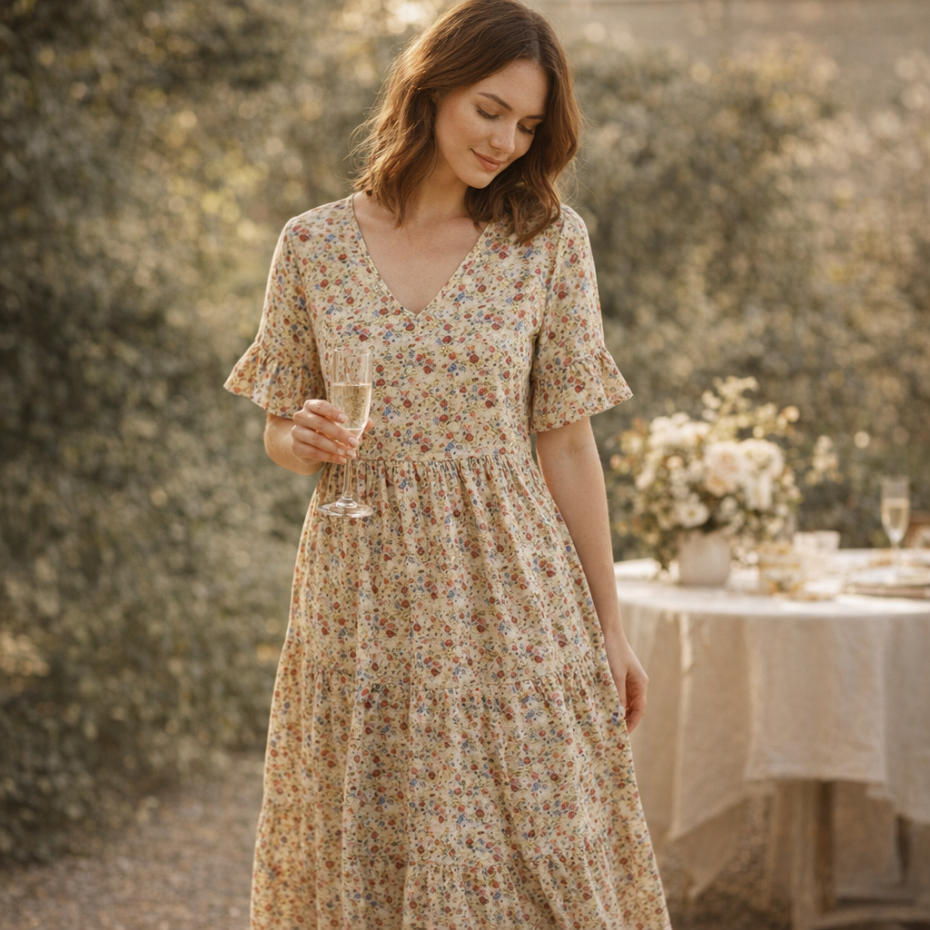 Fawnbury | Women’s Floral V-Neck Tiered Maxi Dress