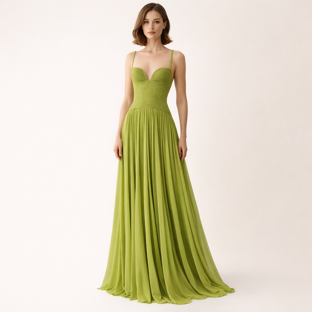 Fawnbury | Women’s Sweetheart Neck Pleated Maxi Dress