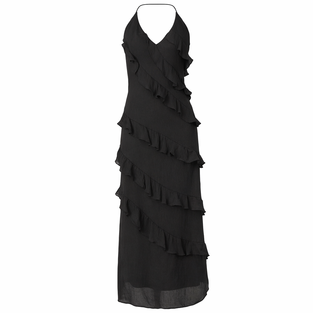 Fawnbury | Women’s Ruffle Trim Halter Maxi Dress