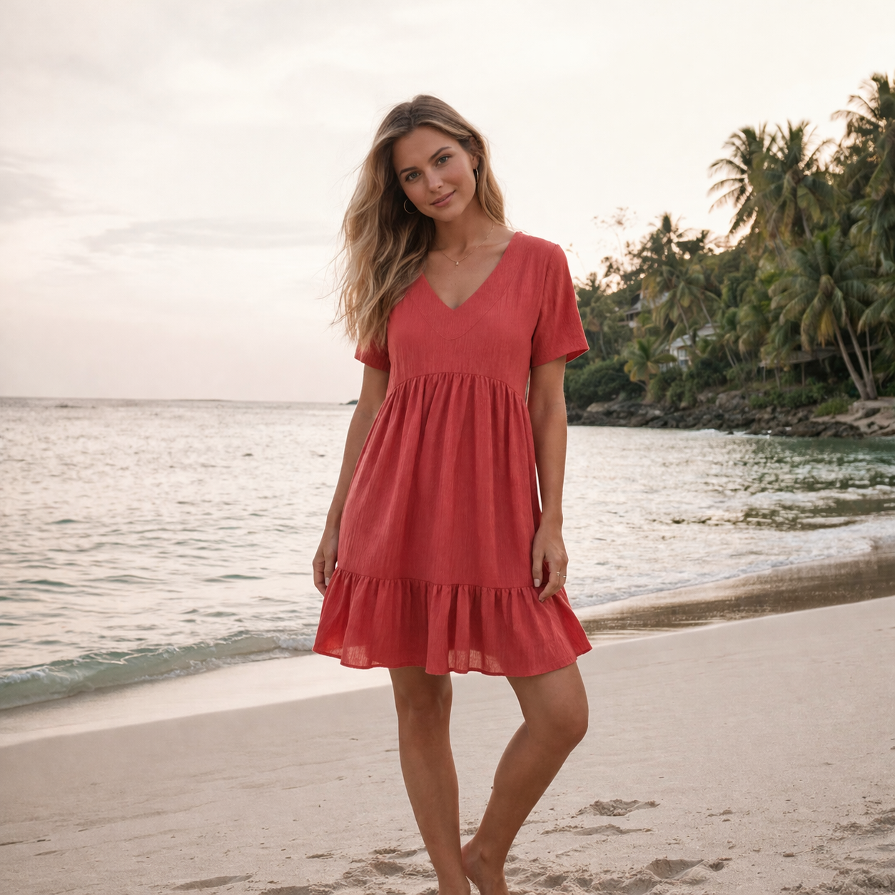 Fawnbury | Women’s Textured V-Neck Babydoll Mini Dress