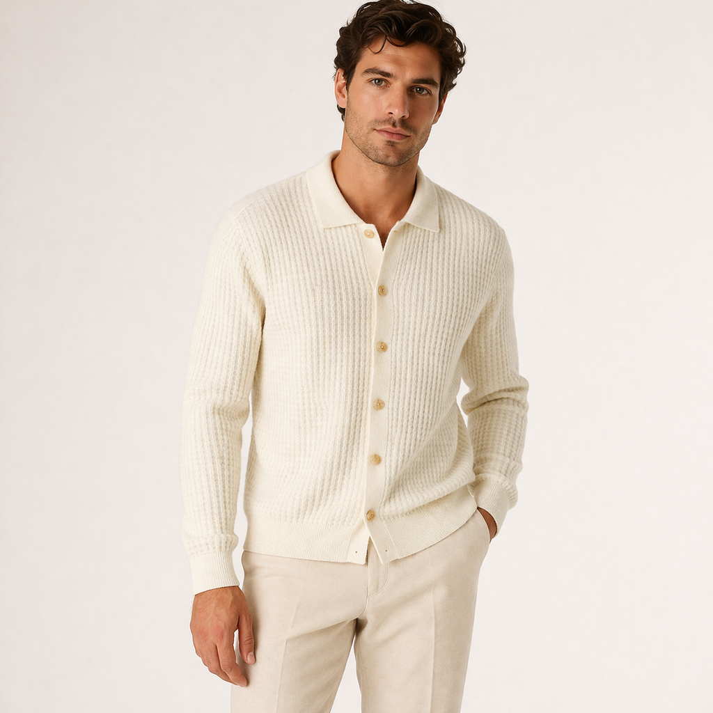 Fawnbury | Men’s Textured Knit Button-Up Cardigan