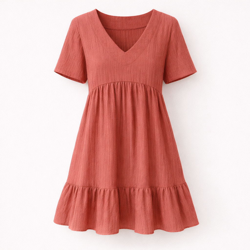 Fawnbury | Women’s Textured V-Neck Babydoll Mini Dress