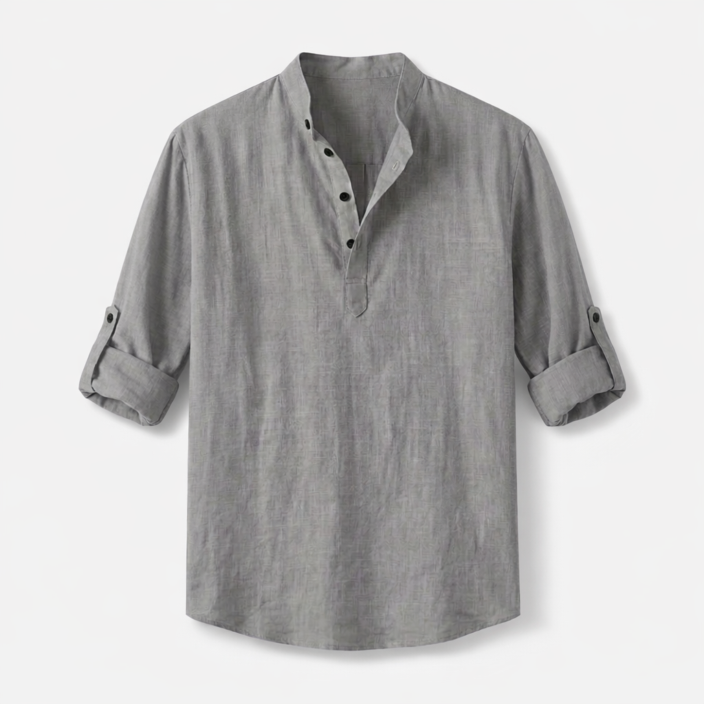 Fawnbury | Men’s Linen Stand Collar Roll-Up Shirt