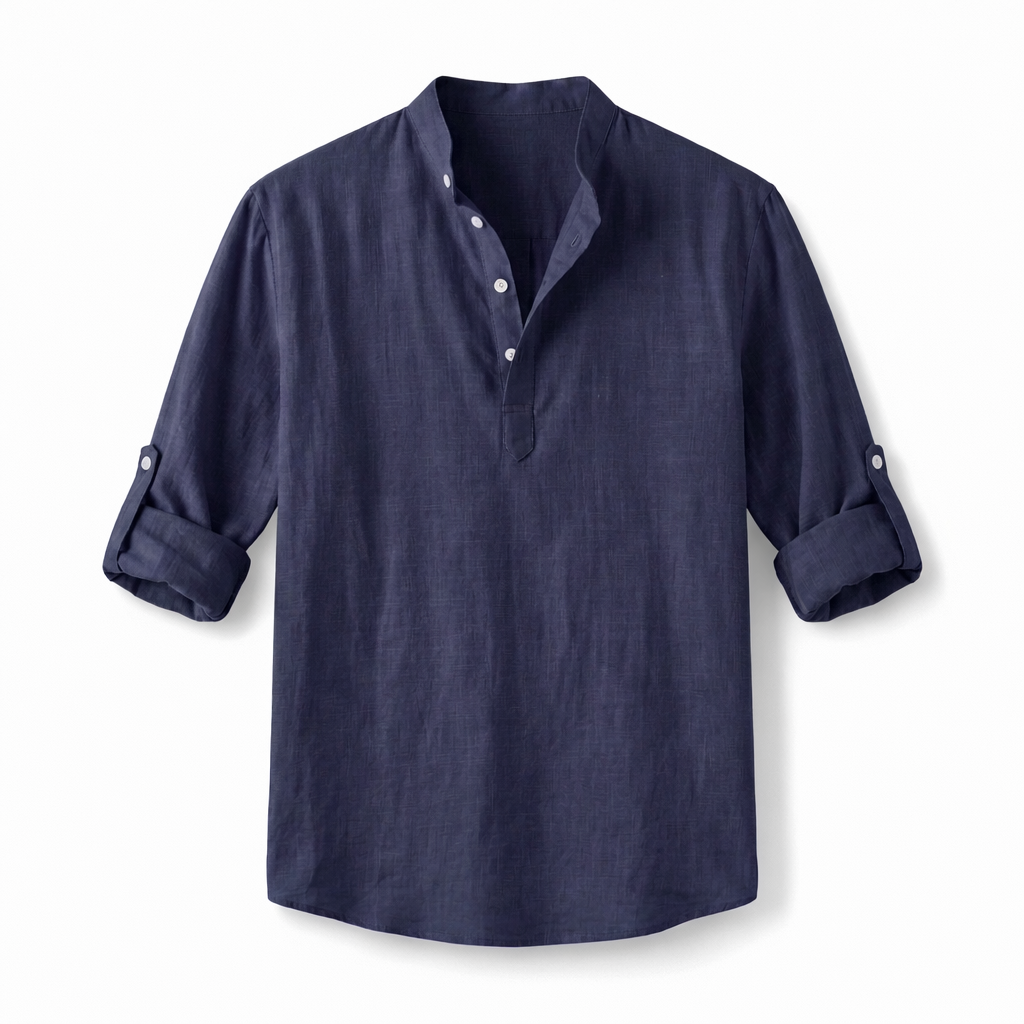 Fawnbury | Men’s Linen Stand Collar Roll-Up Shirt