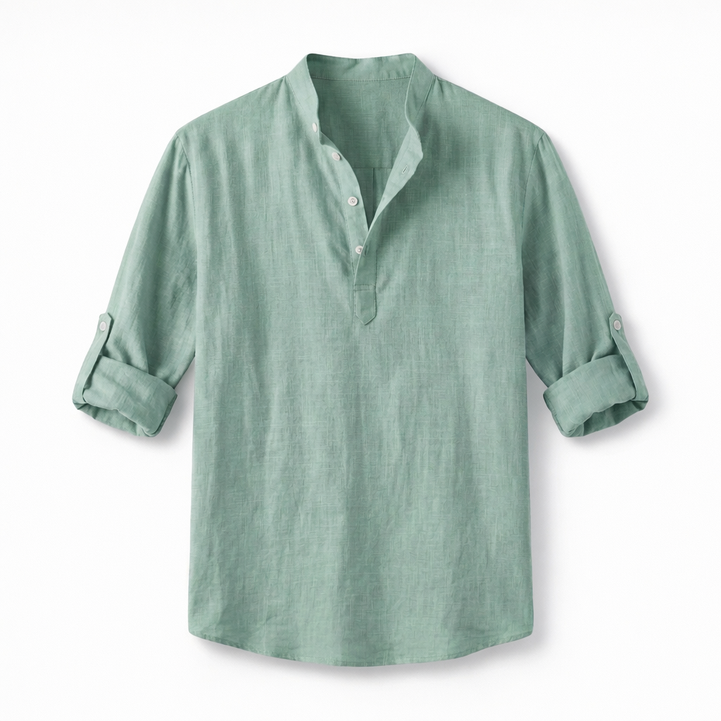 Fawnbury | Men’s Linen Stand Collar Roll-Up Shirt