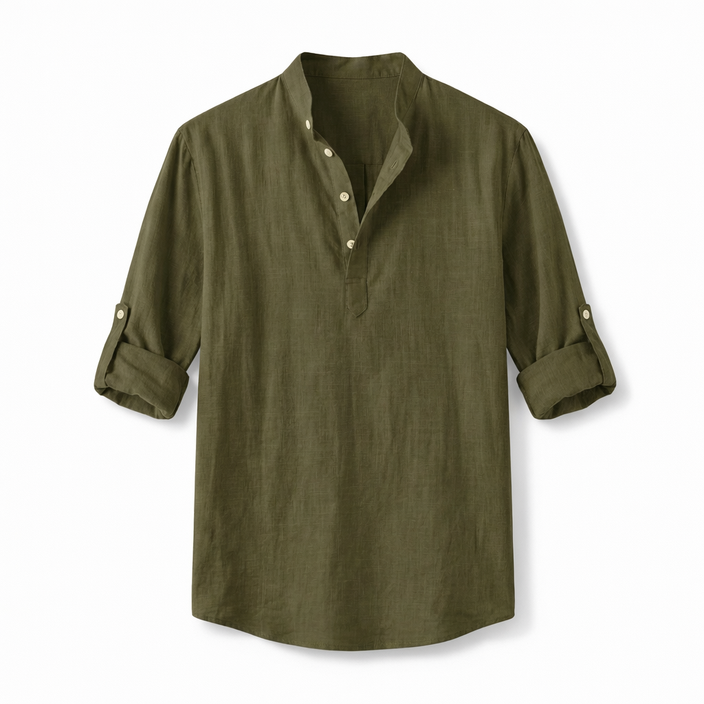 Fawnbury | Men’s Linen Stand Collar Roll-Up Shirt
