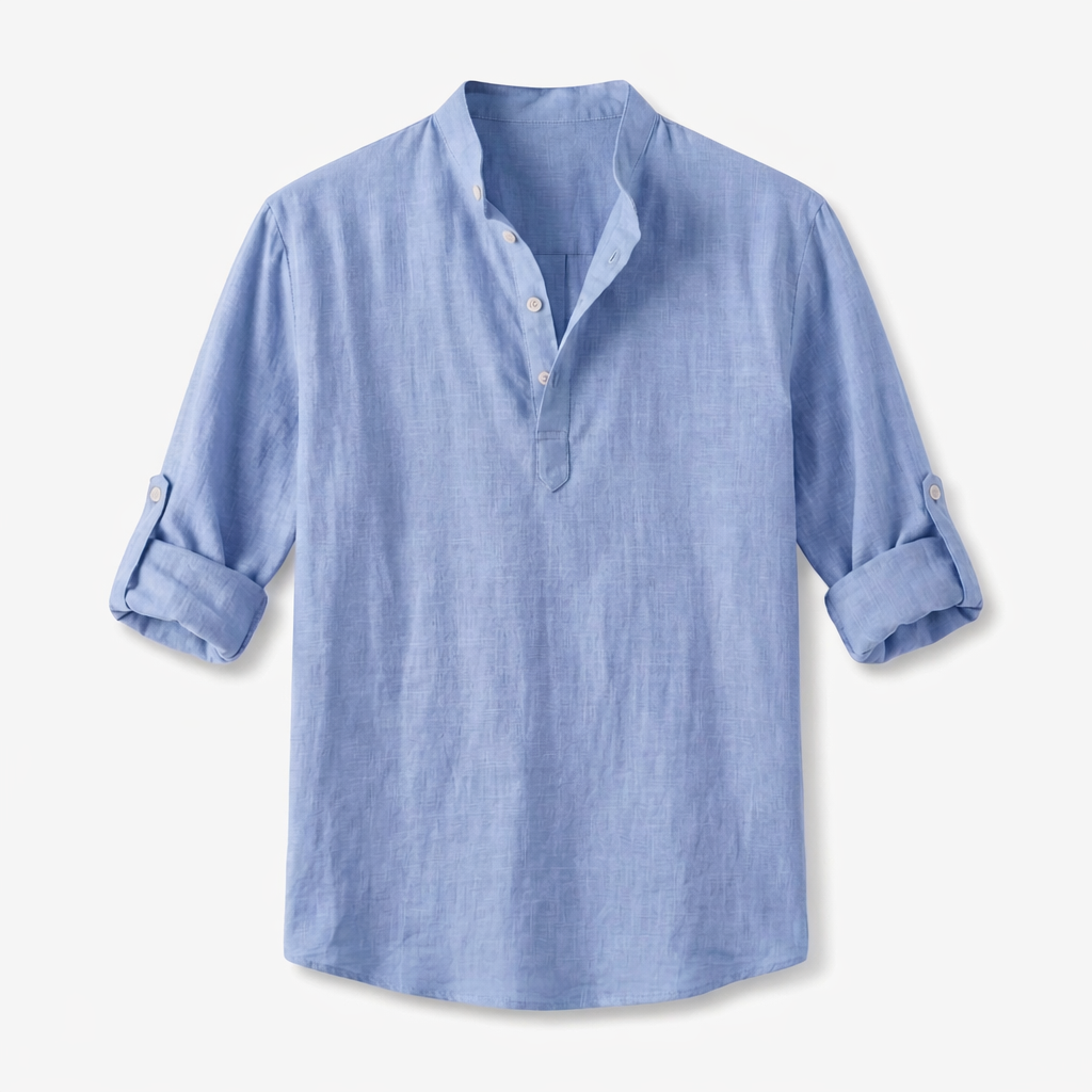 Fawnbury | Men’s Linen Stand Collar Roll-Up Shirt