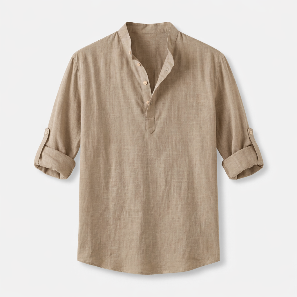 Fawnbury | Men’s Linen Stand Collar Roll-Up Shirt