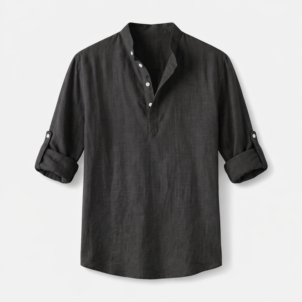 Fawnbury | Men’s Linen Stand Collar Roll-Up Shirt