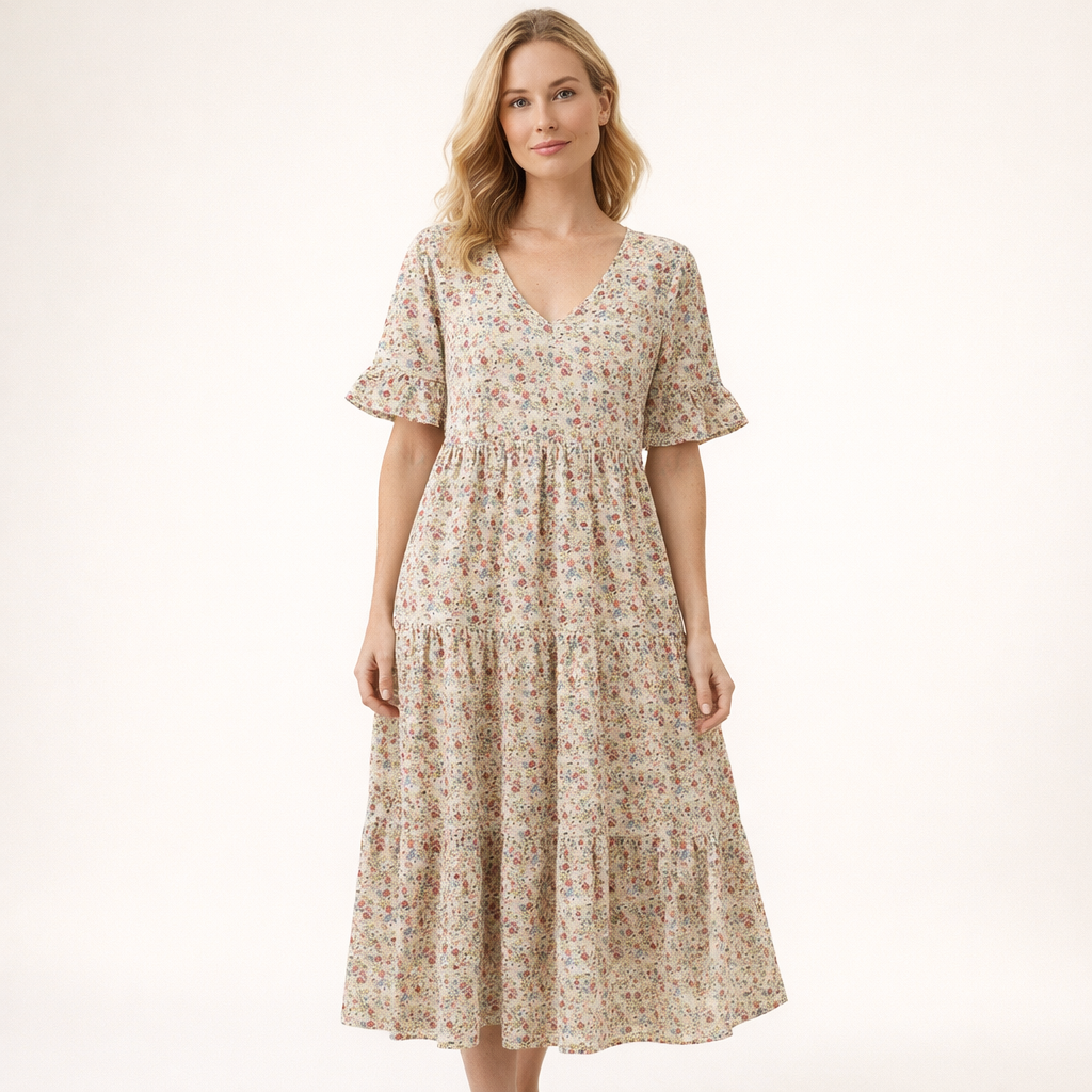 Fawnbury | Women’s Floral V-Neck Tiered Maxi Dress