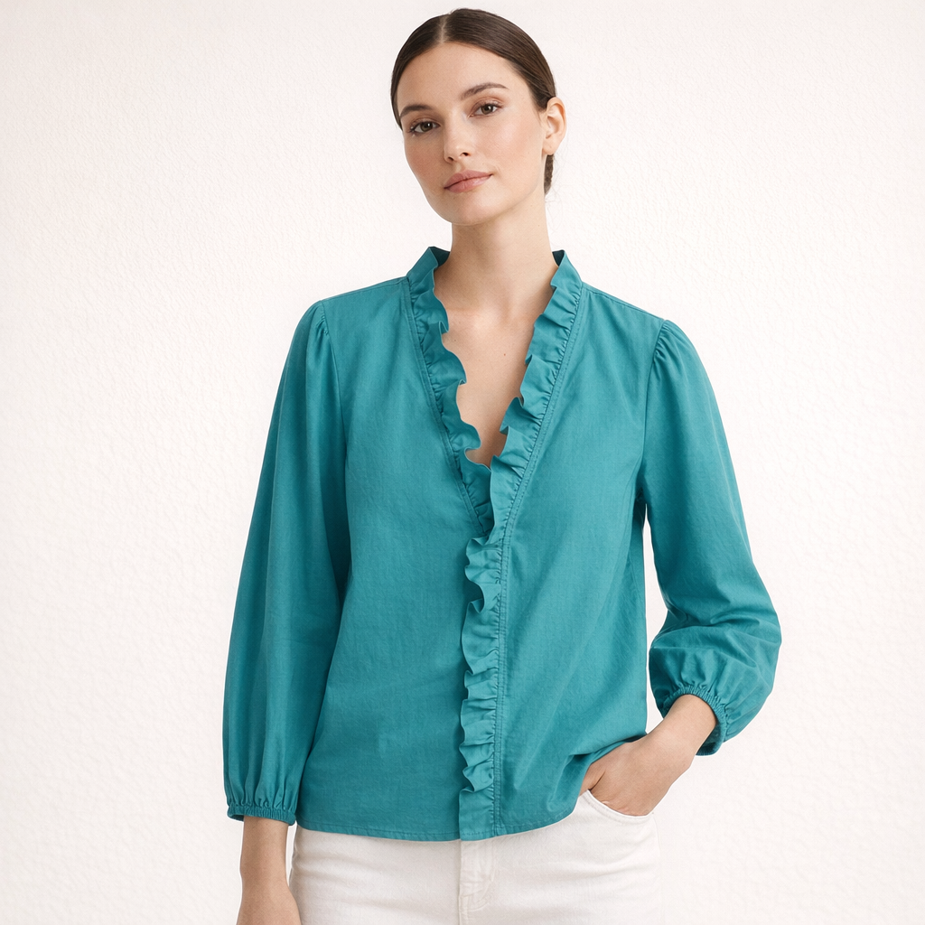 Fawnbury | Women’s Ruffle Trim V-Neck Blouse