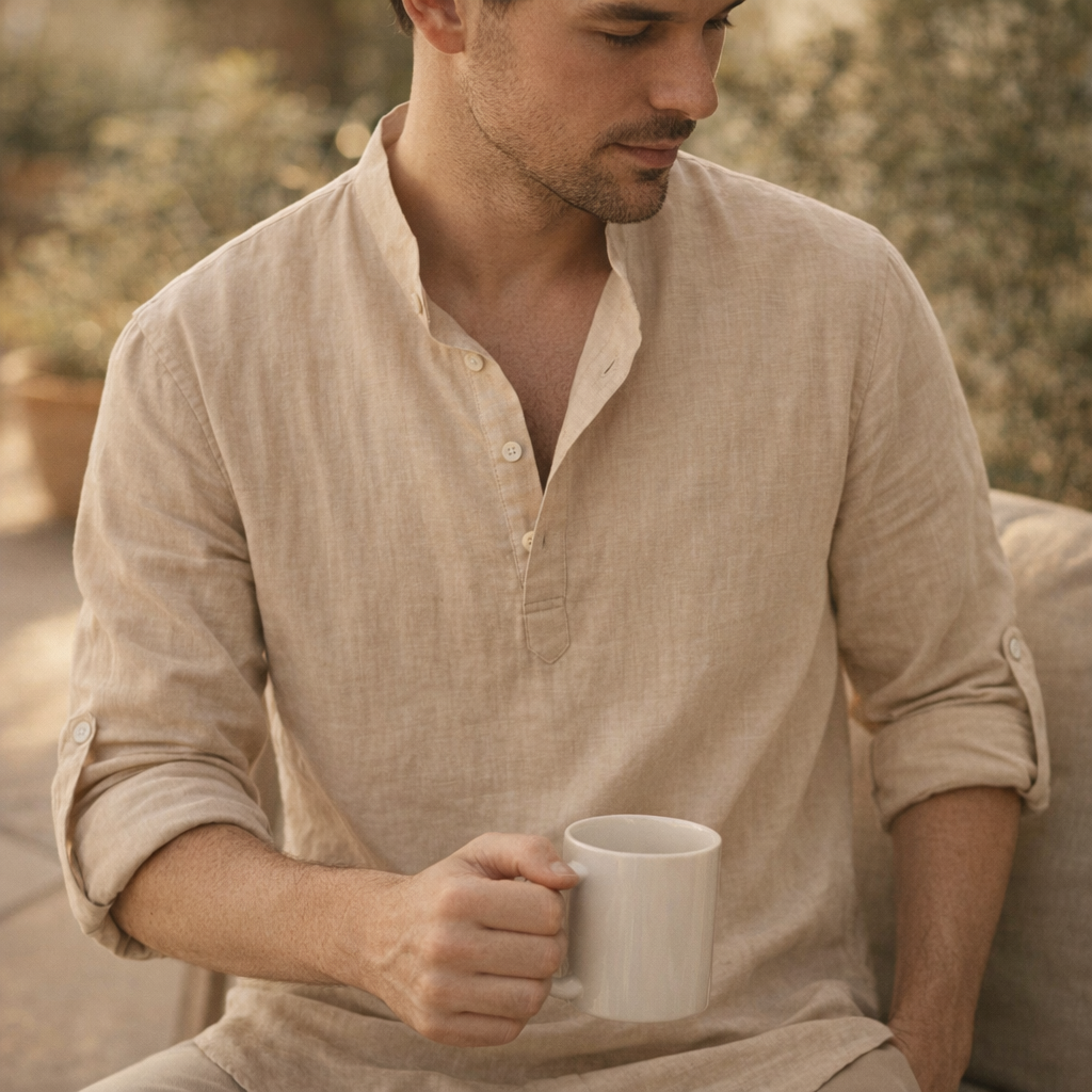 Fawnbury | Men’s Linen Stand Collar Roll-Up Shirt