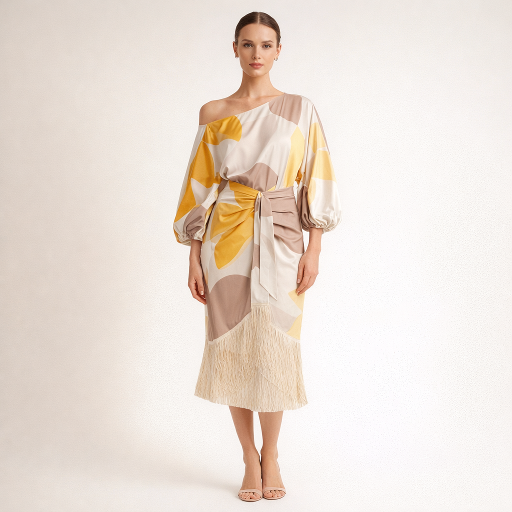 Fawnbury | Women’s Abstract Print Fringe Midi Dress