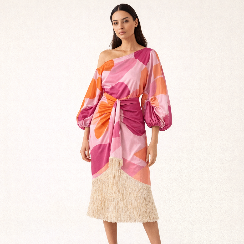 Fawnbury | Women’s Abstract Print Fringe Midi Dress