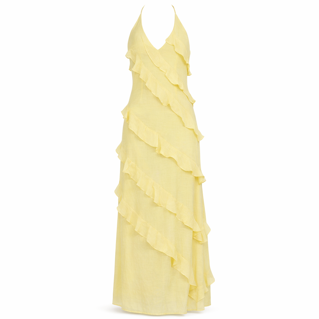 Fawnbury | Women’s Ruffle Trim Halter Maxi Dress