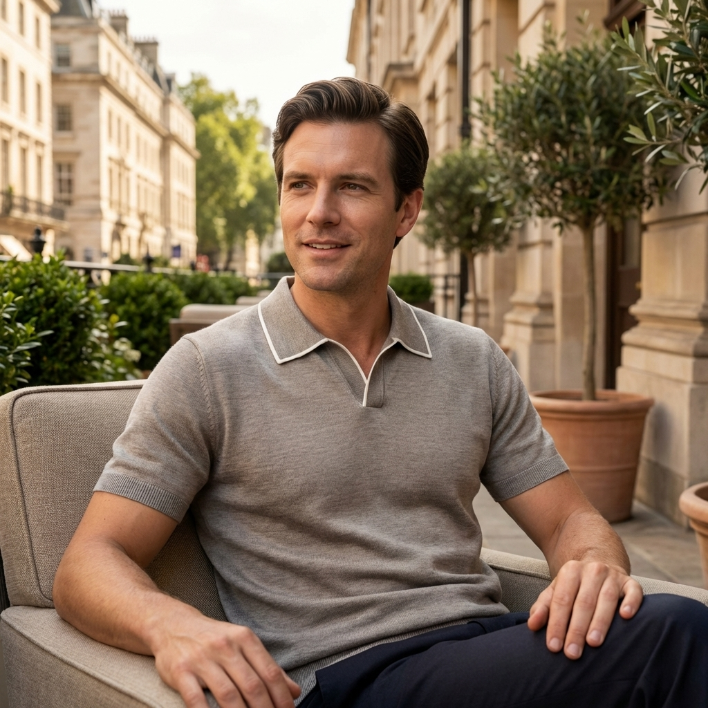 Fawnbury | Men’s Fine Knit Contrast Trim Polo Sweater